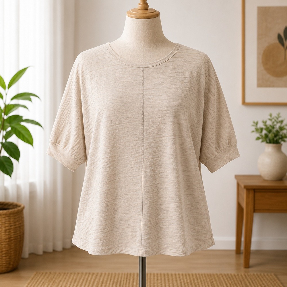 Belle Beach Kim Gravel Textured Dolman Top Women 3X Tan Slub Knit Scoop Neck